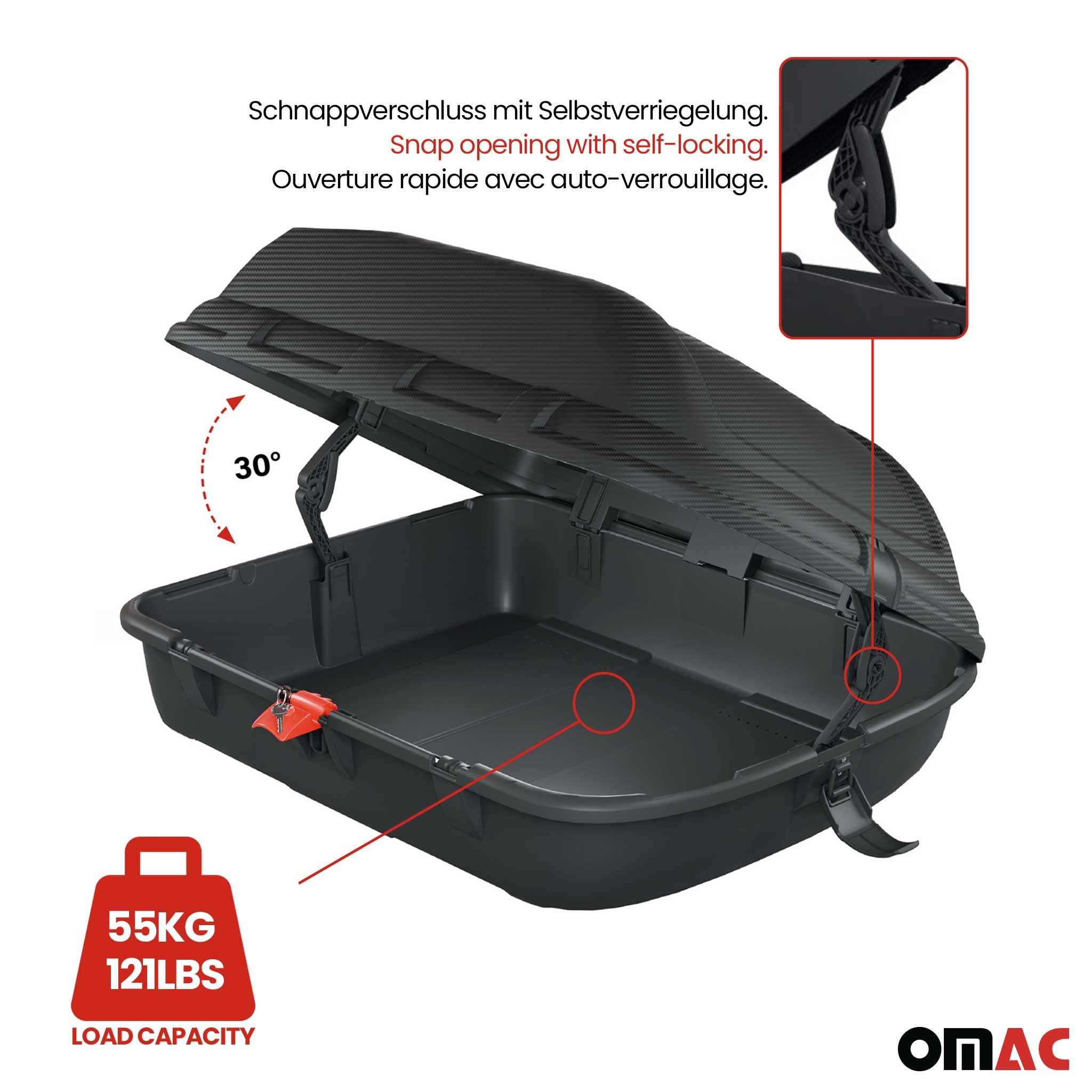 OMAC Cofre de techo para – Certificado TÜV – Sistema frontal de aluminio con cerradura – Capacidad de carga de 55 kg – 270L