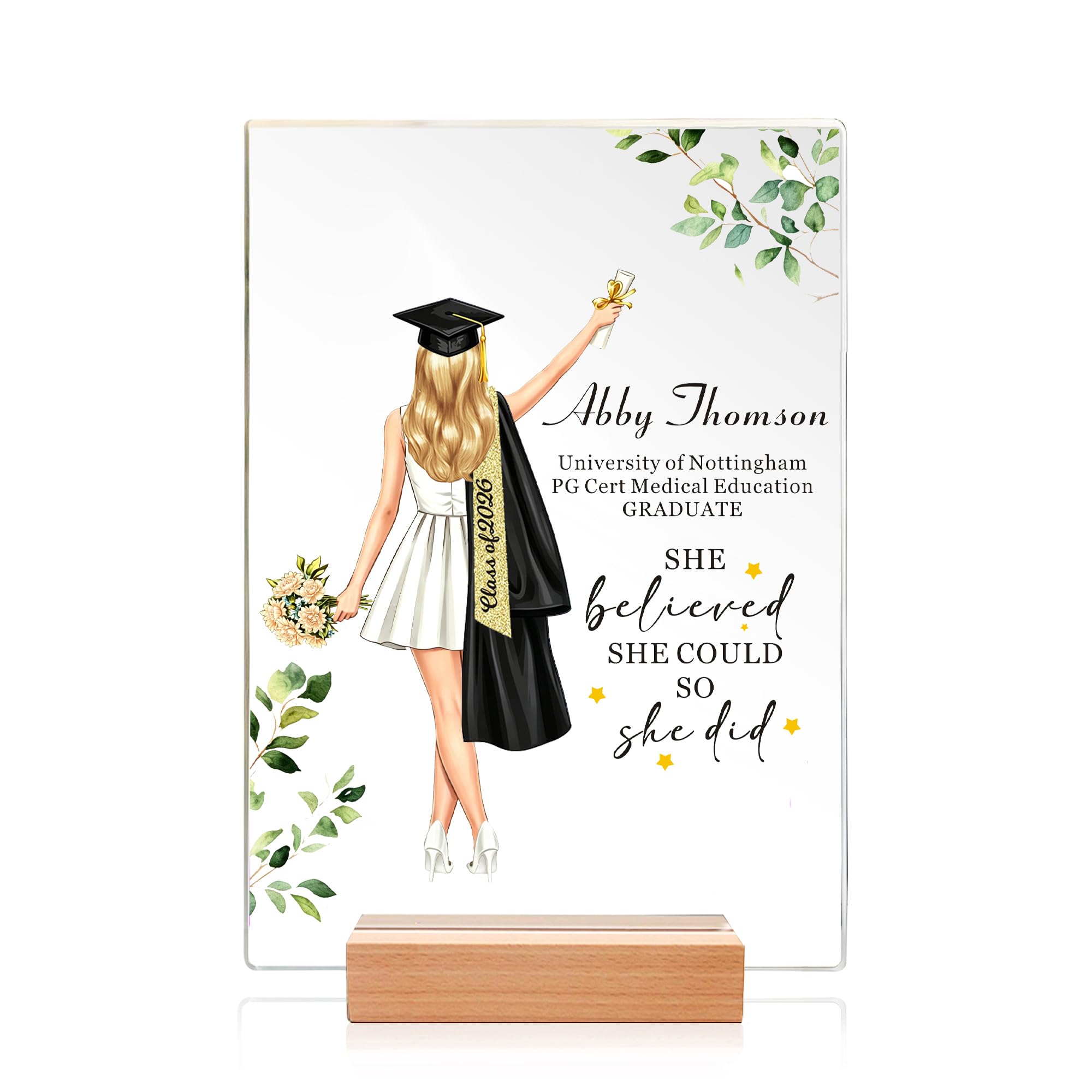 EDSG Personalised Graduation Gifts, Class of 2026 Decorations Acrylic Sign Plaque, Custom Name, Hair or Robe Color, Graduation Decorations 2026 Graduate Gifts for High School College Senior