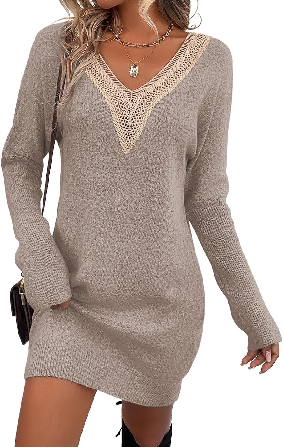 Sidefeel Womens Lace Trim V Neck Long Sleeve Sweater Ghana | Ubuy