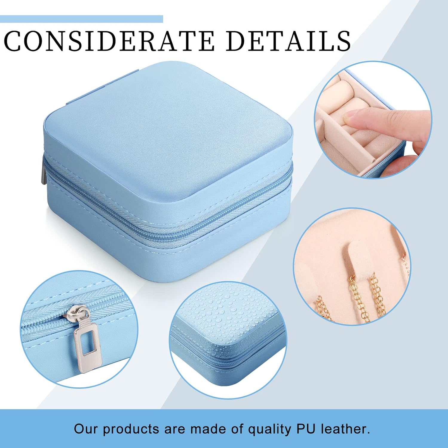 Small Travel Jewelry PU Leather Boxes Bulk Bridesmaid Proposal Gift Boxes Portable Jewelry Case Organizer for Women(Light Blue,12 Pcs)