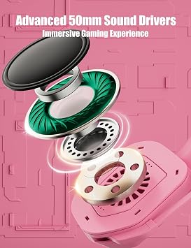 ZIUMIER Pink Wired Gaming Headset with Detachable Cat Ears
