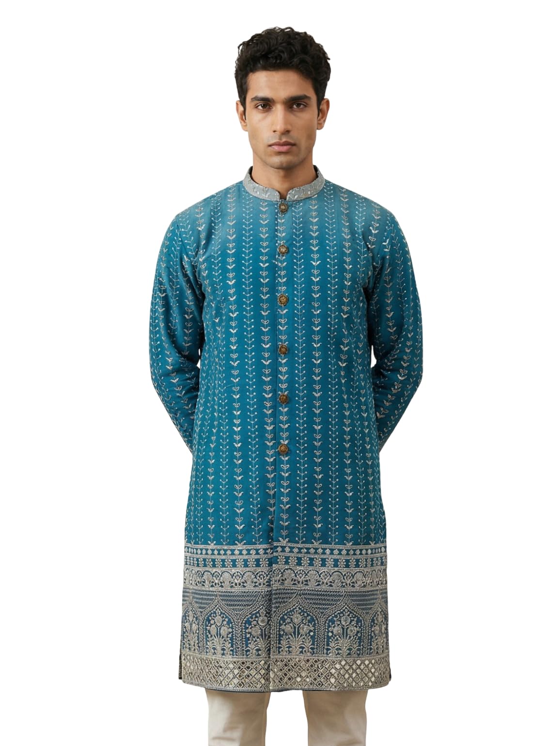 jompers Designer Embroidery Silk Blend Kurta for Men-picture-13