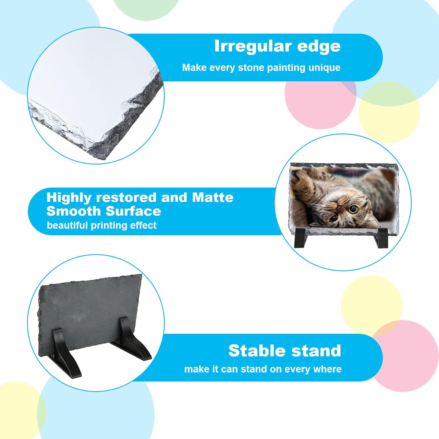 JMIATRY 2 Packs Sublimation Slate Blanks 7.8 x 11.8 Inches Rock Stone Slates Sublimation Blanks Matte Surface Rectangular Photo Slate Blanks for Sublimations with Display Stand