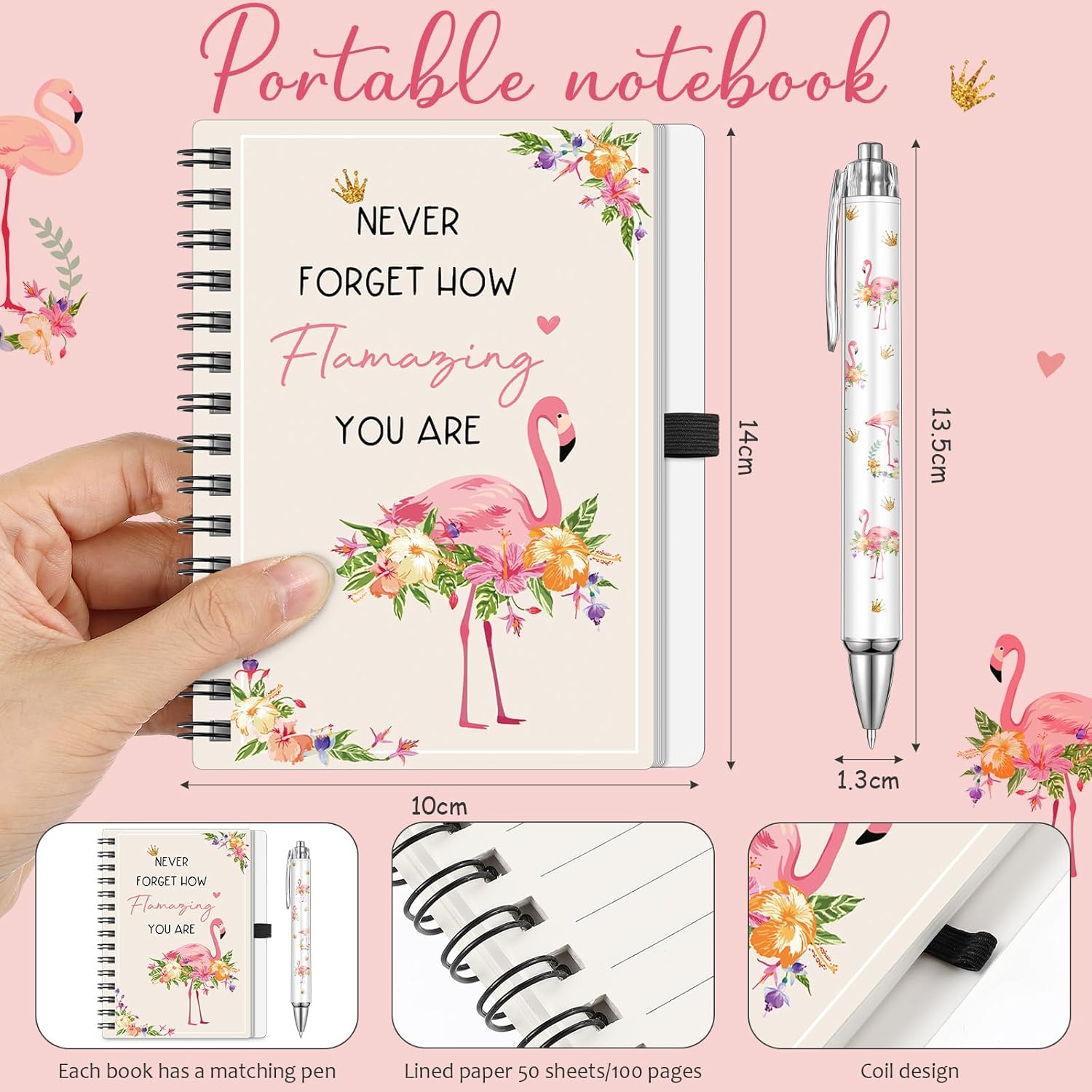 5 Pcs Flamingo Gifts Set for Women Include Keychain Canvas Tote Bag Animal Lover Zipper Makeup Bag Notebook Pen for Women Flamingo Party Favors Birthday Christmas Gift - Image 5