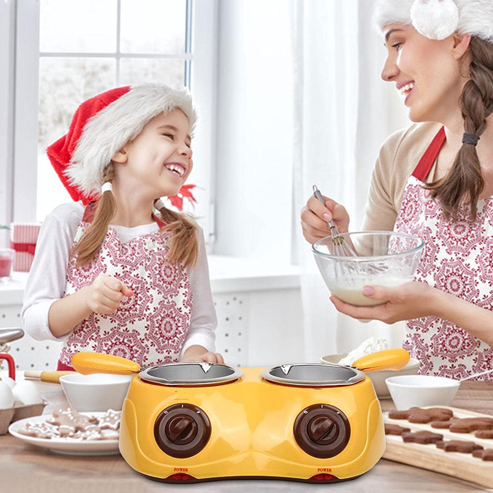 Double Mini Fondue Bonbons, Fondoir Électrique pour Chocolat et Bonbons Fondants, Capacité de 500 G Kit de Fondant au Chocolat, Idéal pour Les Fournitures de Cuisson au Fromage et aux Bonbons