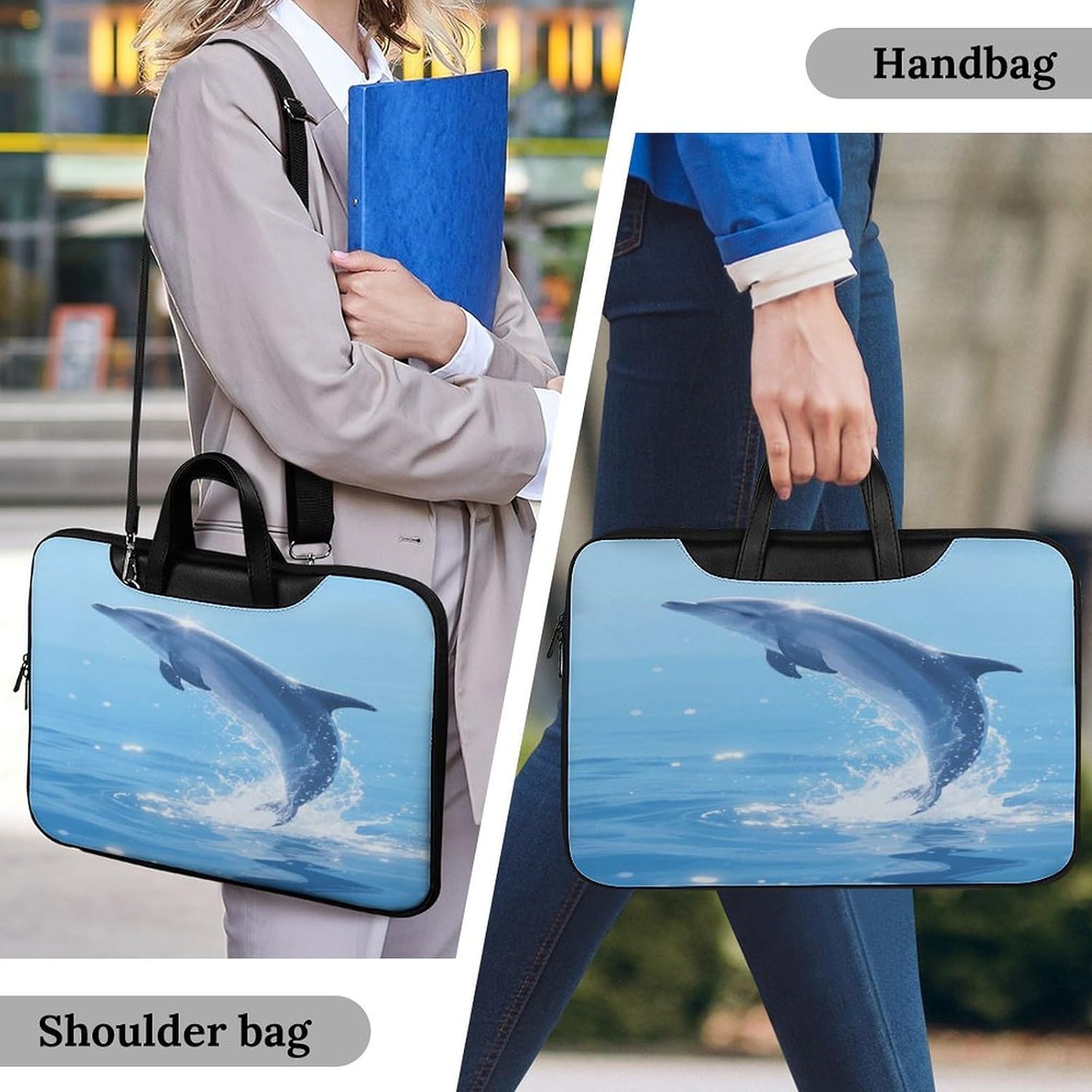 Dolphin 42x30.5cm Black-style Laptop Bag Leather Tablet Computer Briefcase Large Capacity Work Business Tote Bags for Office