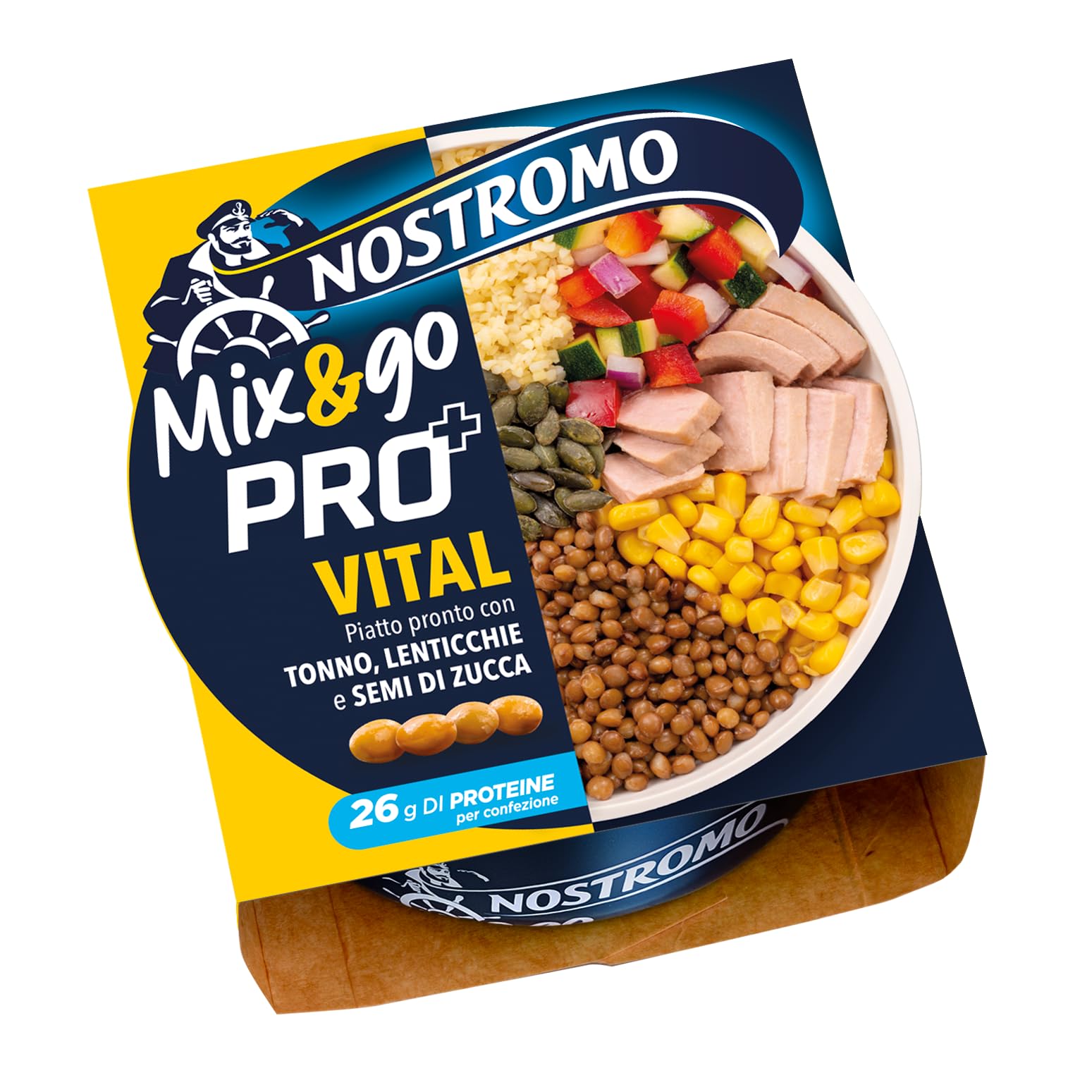 Nostromo - Mix&Go VITAL PRO+ Tonno con Lenticchie, Bulgur, Verdure e Semi di Zucca – Piatto Pronto Equilibrato, Ricco di Fibre e Proteine – 12 Confezioni da 190g