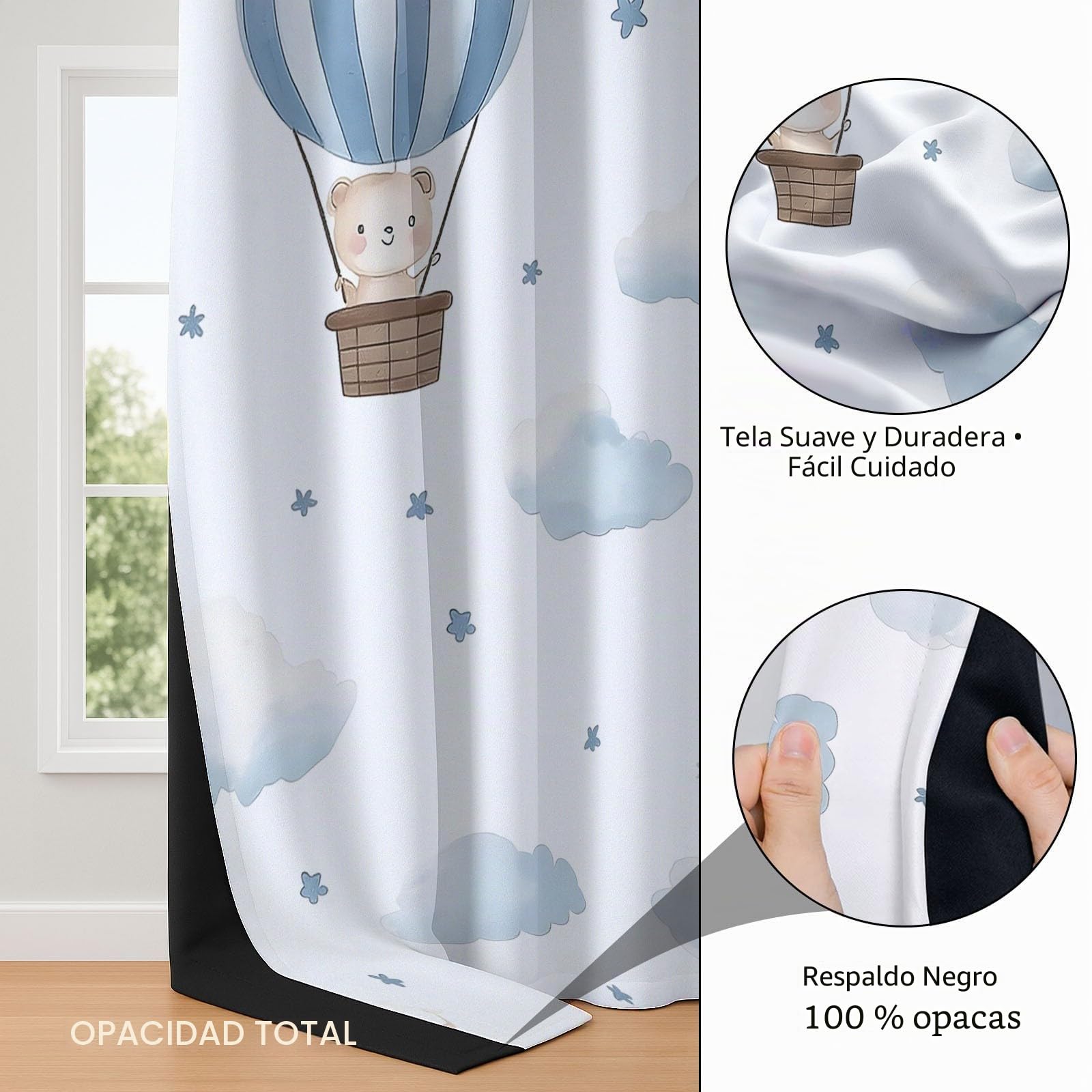 Cortinas Opacas 2 Piezas Pintura Acuarela Globo Aerostático Nubes Cortinas Salon Cortinas Termicas aislantes Frio y Calor con Ojales para Cocina Habitacion Infantil Dormitorio2x110x215 cm