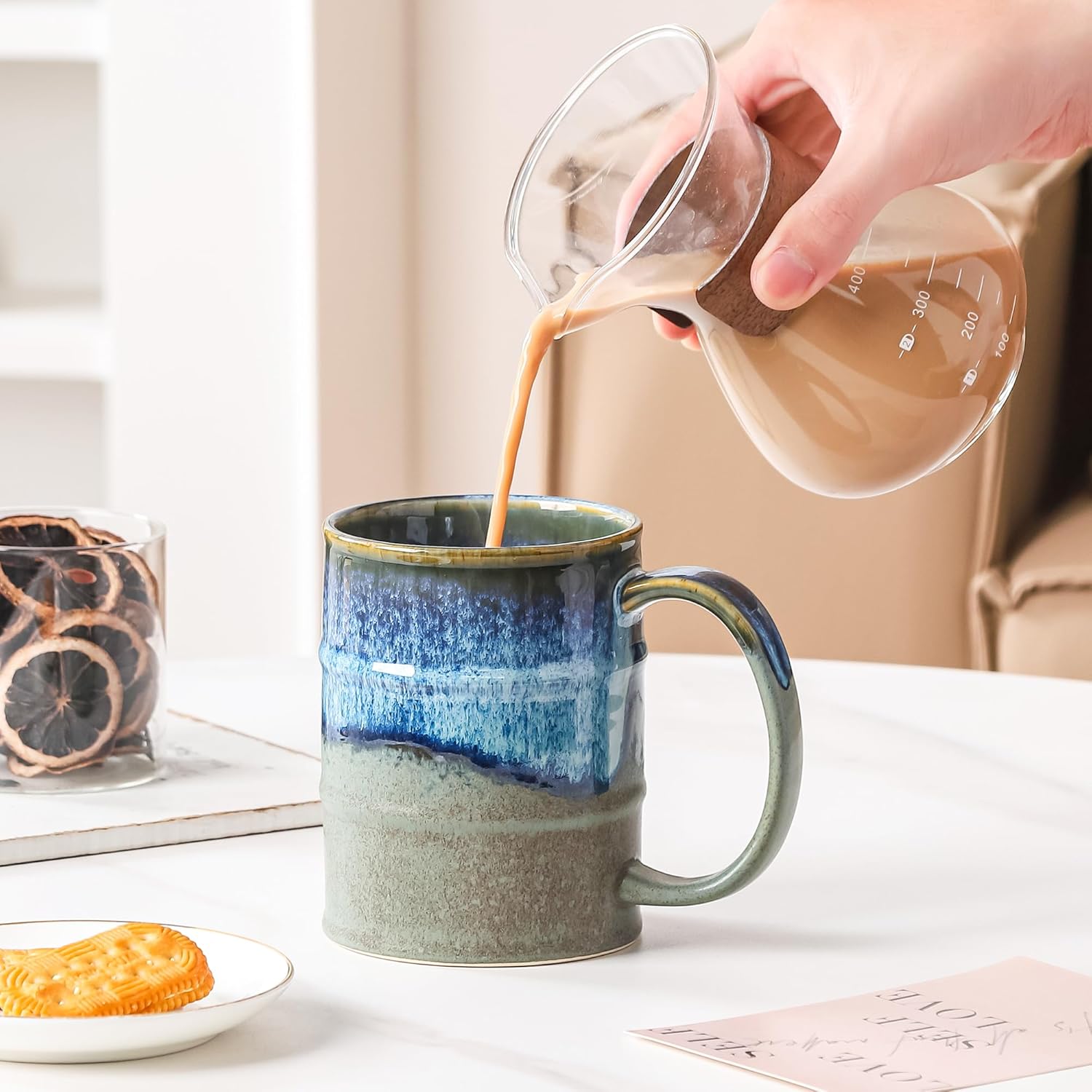 Coffee Mug, 22 oz Beer Mugs Large Ceramic Coffee Mug Tea Cups, Handmade Mug with Big Handle for Office and Home, Dishwasher and Microwave Safe (Rock Green) - Image 3