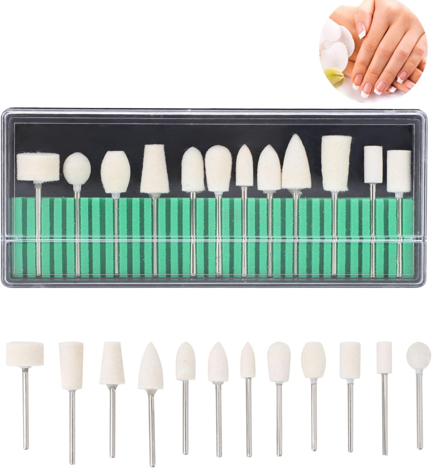 ZJchao Nail Drill Bits, 12 Pcs Wool Felt Polishing Bits, Multi Shaped Grinding Polishing File Heads Tools, Nail Polish Accessories, for Manicure Pedicure, Glass, Gold and Silver Jewelry Polishing