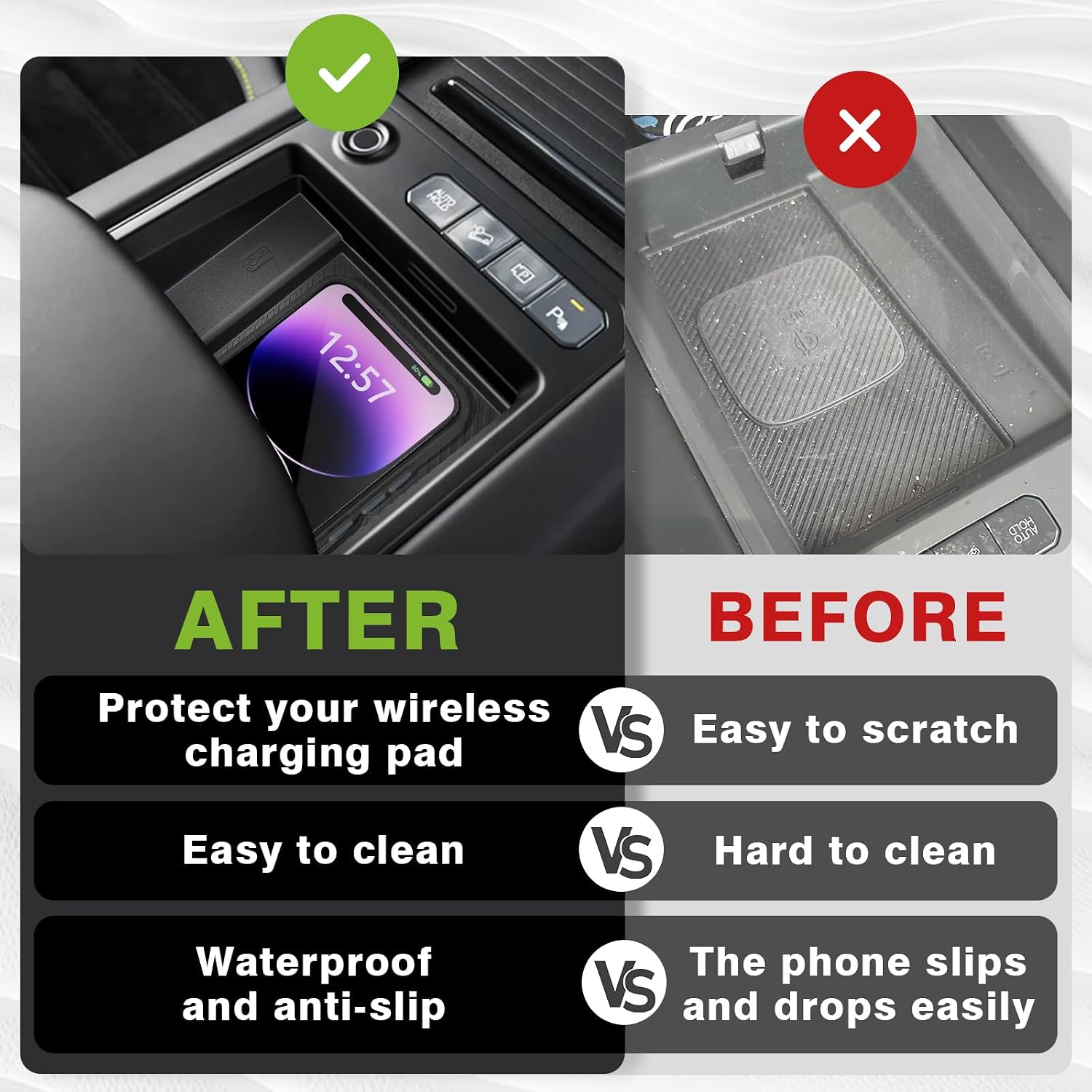 BestEvMod Center Console Wireless Charger Mat Compatible with Kia EV9 Accessories 2024 2025 2026 Phone Charge Area Silicone Cover Non Slip Silicone Pad Black