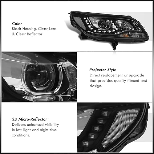 Miniatura 4 de AJP Distributors Carcasa negra transparente reflector LED DRL Bar Halo proyector faros parachoques señal lámparas conjunto compatiblereemplazo para