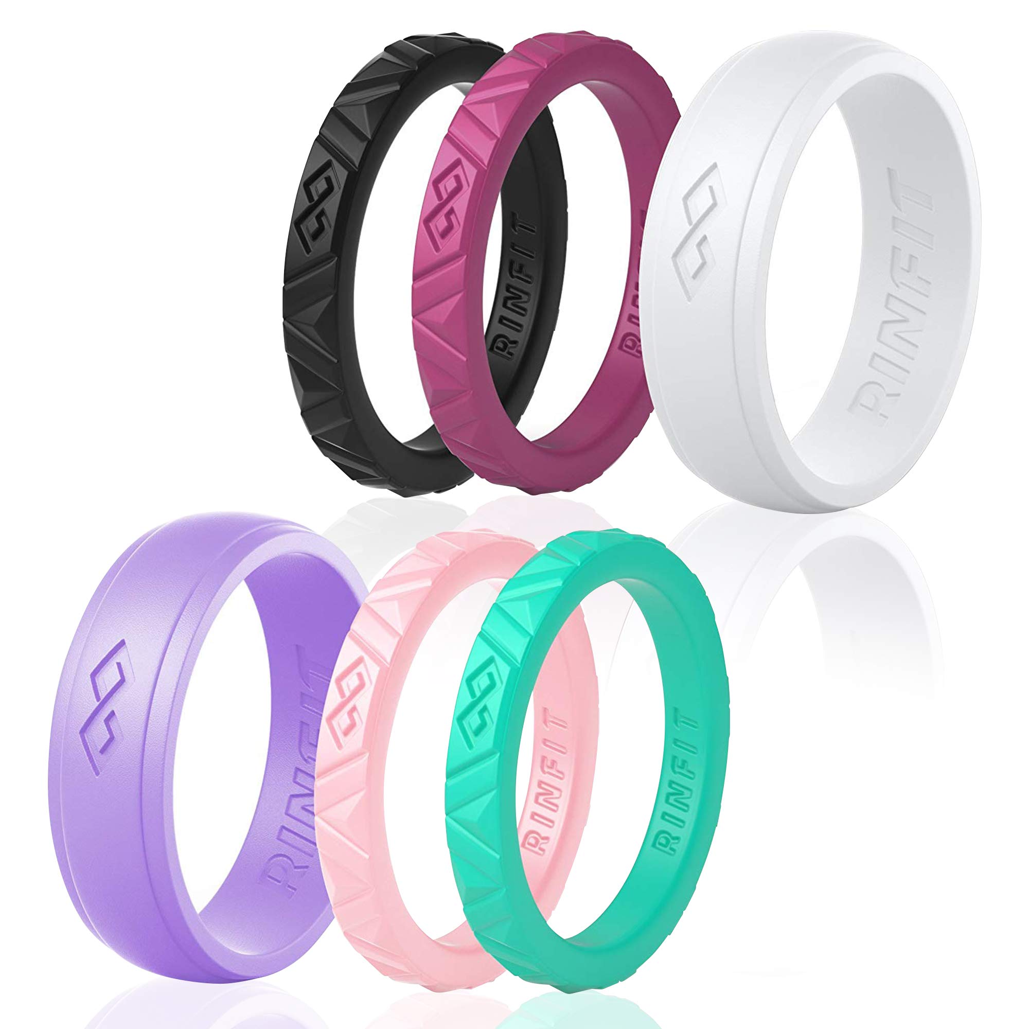 Silicone Wedding Ring Sets - Soft, Stackable & Thin Silicone Rings for Her - Womens Rubber Wedding Rings, 6, Silicone, No Gemstone