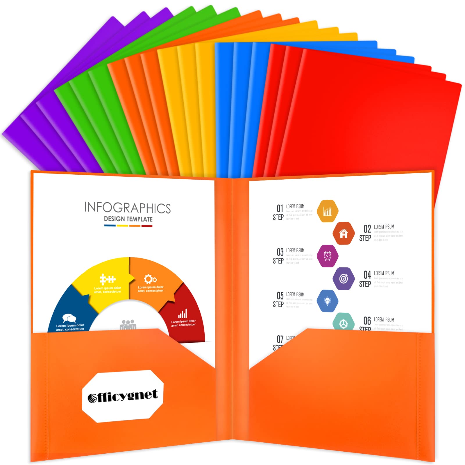 Officygnet18 Packs 2 Pocket Folders, Durable Heavy Duty Plastic Folders for School and Office Supplies, Bulk Two Pocket Folders for Letter Size Paper, 6 Colors