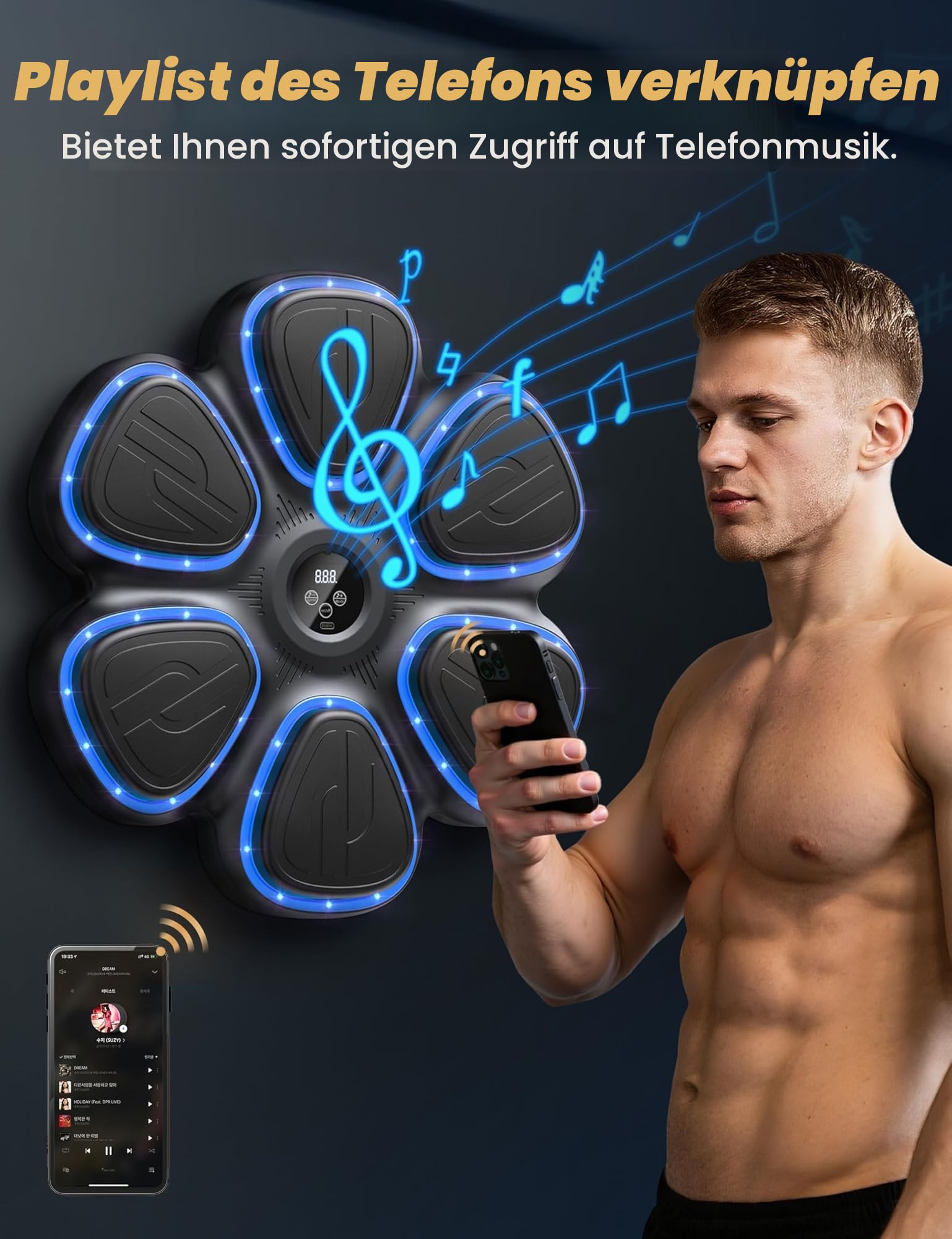 Music Boxing Machine, Boxmaschine mit Musik & Licht, Musik Box Maschine mit 2 Paar Boxhandschuhen, 9 Geschwindigkeits und Trainingsmodi, Zählmodus, Musikbox Maschine für Erwachsene