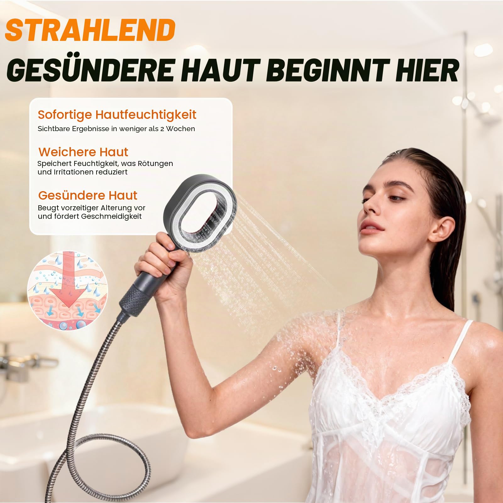 Filtersonic 3 In 1 Duschkopf Doodle,Duschkopf Set mit 2 magnetische Reinigungsbürsten und Carbon-Aktivekohlefilter,Filter entfernt,Chlor, Kalk, Bakterien und Schwermetalle (Grau)
