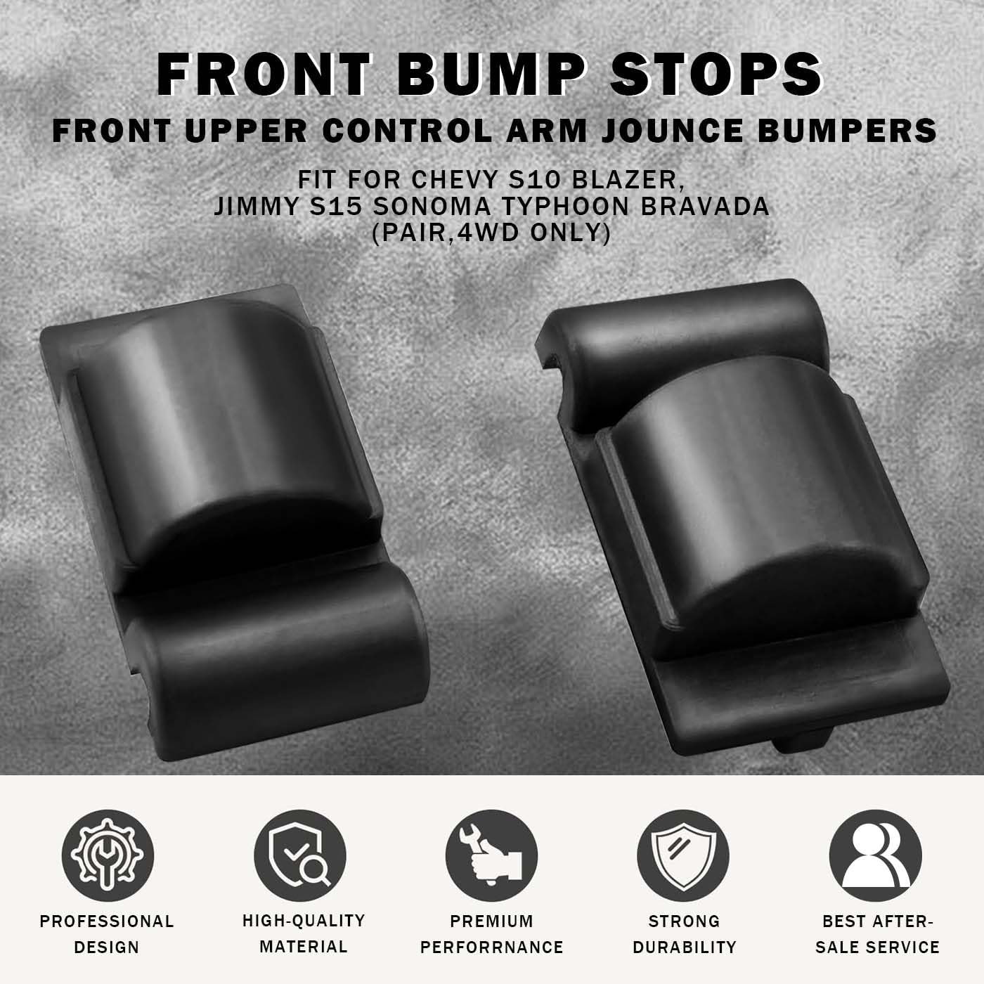 Front Bump Stops, Front Upper Control Arm Jounce Bumpers Fit For Chevy S10 Blazer, Jimmy S15 Sonoma Typhoon Bravada (Pair,4WD Only)
