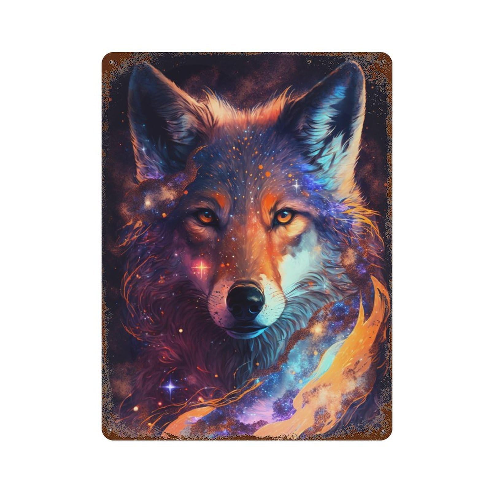 Cosmic Wolf Portrait-51 15.7"x11.8" Weathered Tin Sign, Rustic Home Decor for Living Room, Hallway And Home Decor