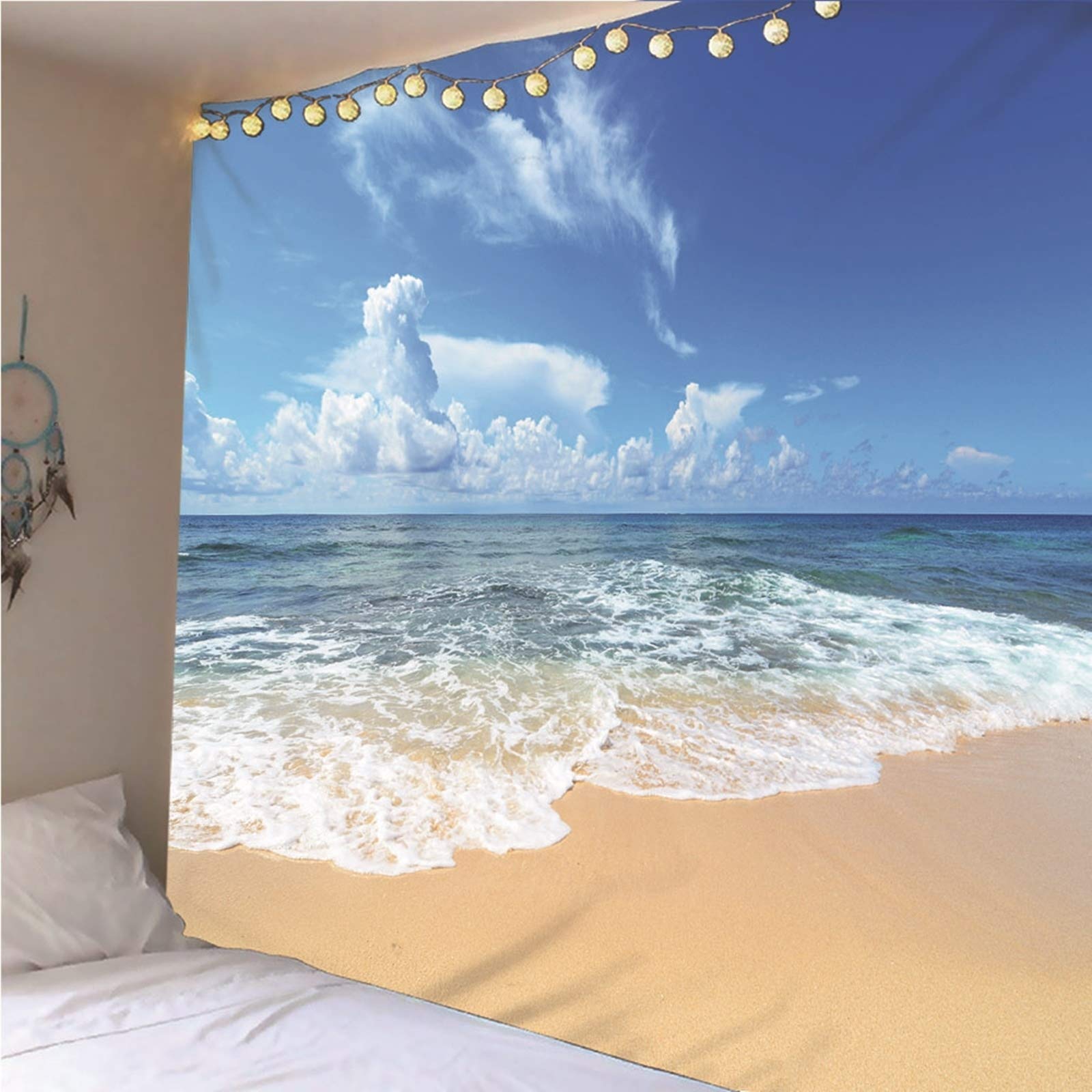Aeici Tapiz Tela Muro Playa, Mural Tela Pared Cielo De La Playa Tapiz para Colgar Pared(240X220Cm)