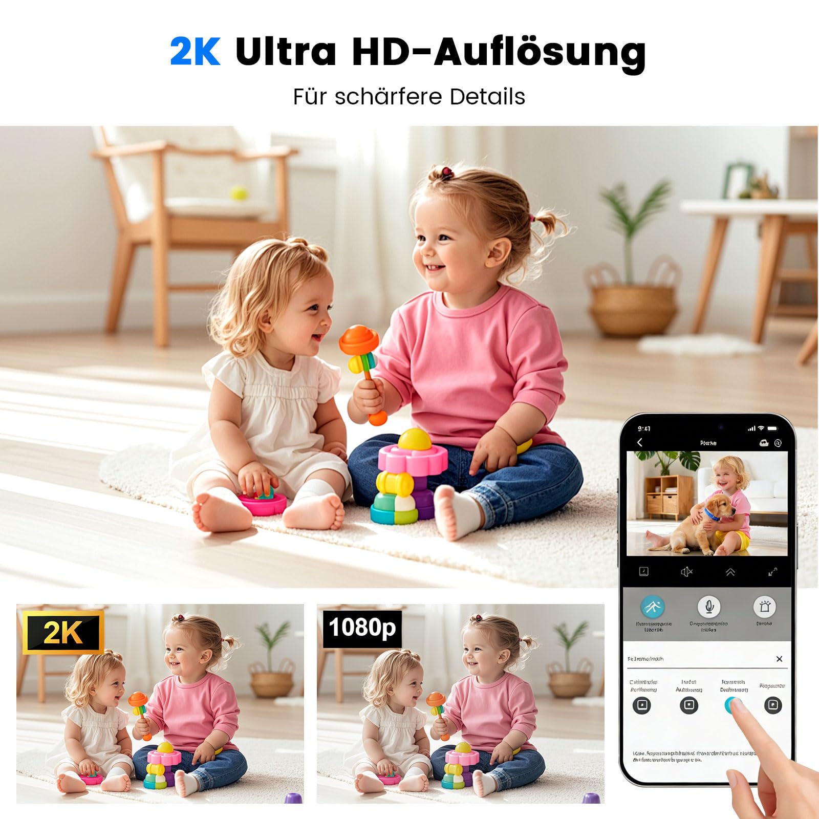 Mini Caméra, 2K HD Caméra Surveillance WiFi Interieur/Extérieur avec Vision Nocturne, Mini Camera Espion Sans Fil - 130° Grand Angle & Détection Intelligente de Mouvement AI, 21 Jours de Batterie