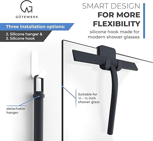 Vista 19 de GÜTEWERK Escobilla de ducha para puertas de vidrio, escobilla de silicona para ventanas, baño y limpieza de vidrio, color negro, 9 pulgadas