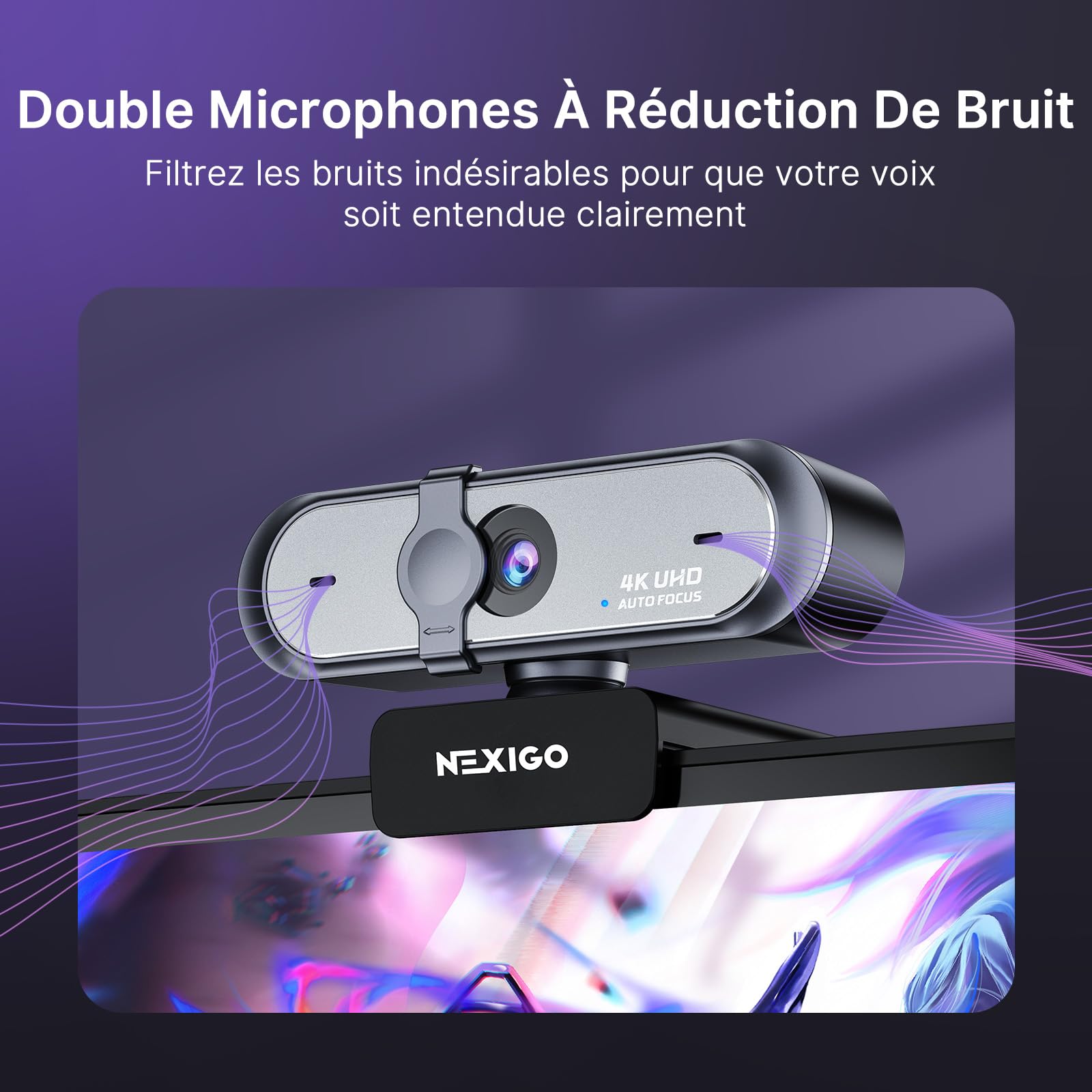 NexiGo N660P Pro Webcam 4K sans Distorsion, 1080P 60 FPS Autofocus, 3DNR, Micro Réduction Bruit, Cache Confidentialité, Noir