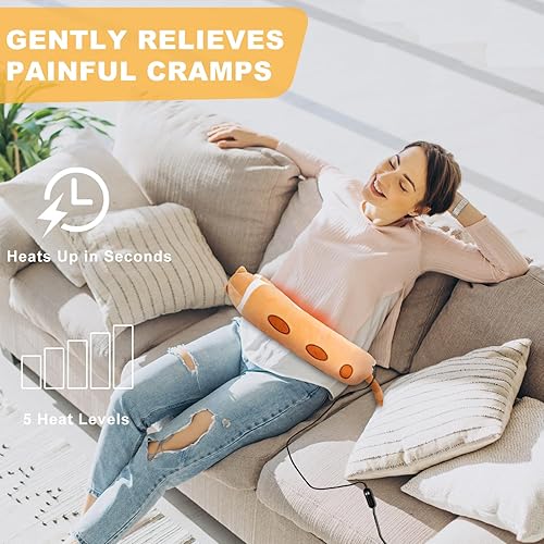 Miniatura 3 de Almohadilla térmica para calambres menstruales y espalda, cuello, alivio del dolor de hombros, almohadilla térmica portátil de felpa de gato con