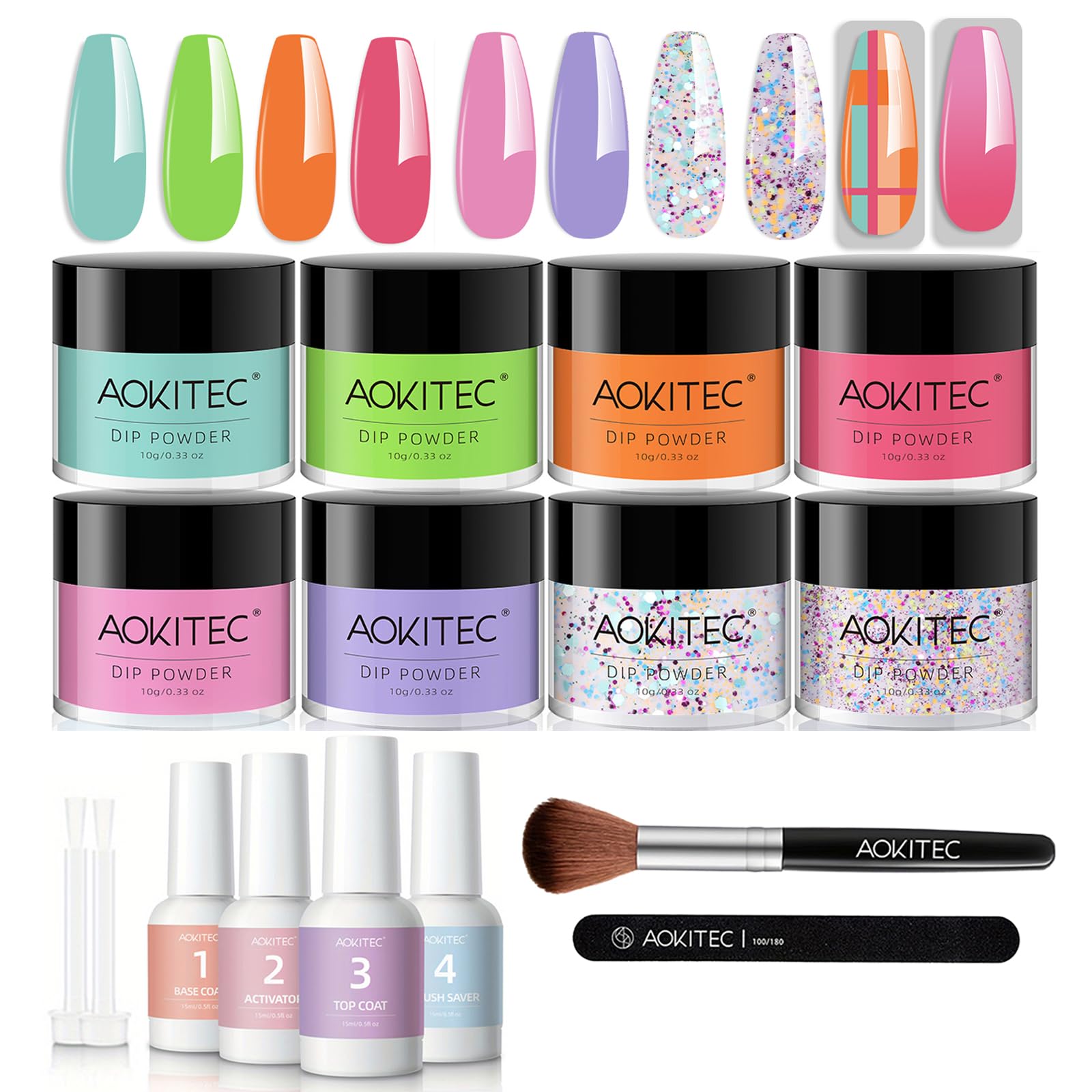 Aokitec 8 Bright Colours Nail Dip Powder Starter Kit