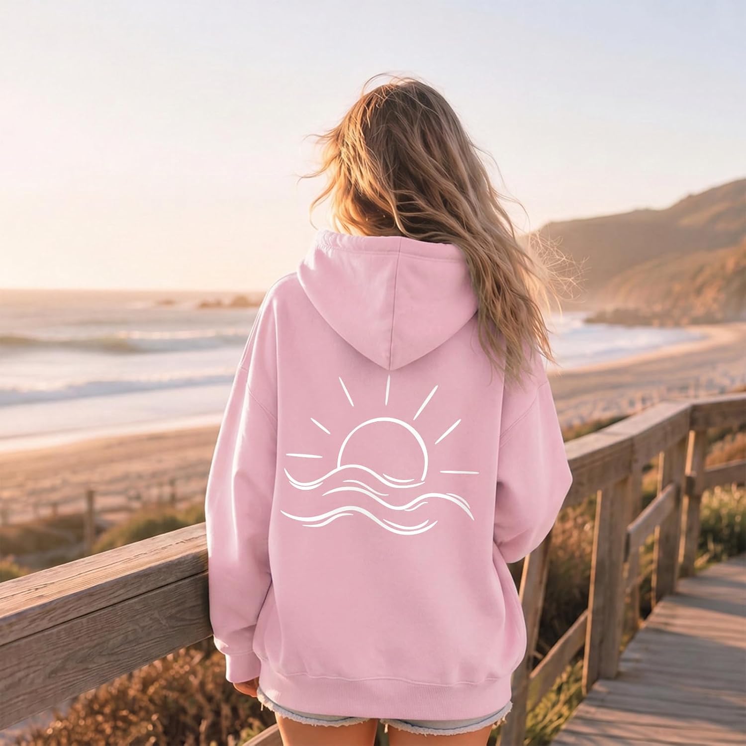 Cute Graphic Minimalist Hoodies for Women Aesthetic Ocean Hoodie image 2