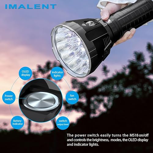 Miniatura 4 de IMALENT MS18 Potente linterna brillante de 100,000 lúmenes, linternas de alto lúmenes recargables con 18 ledes Cree XHP70.2 y pantalla OLED,