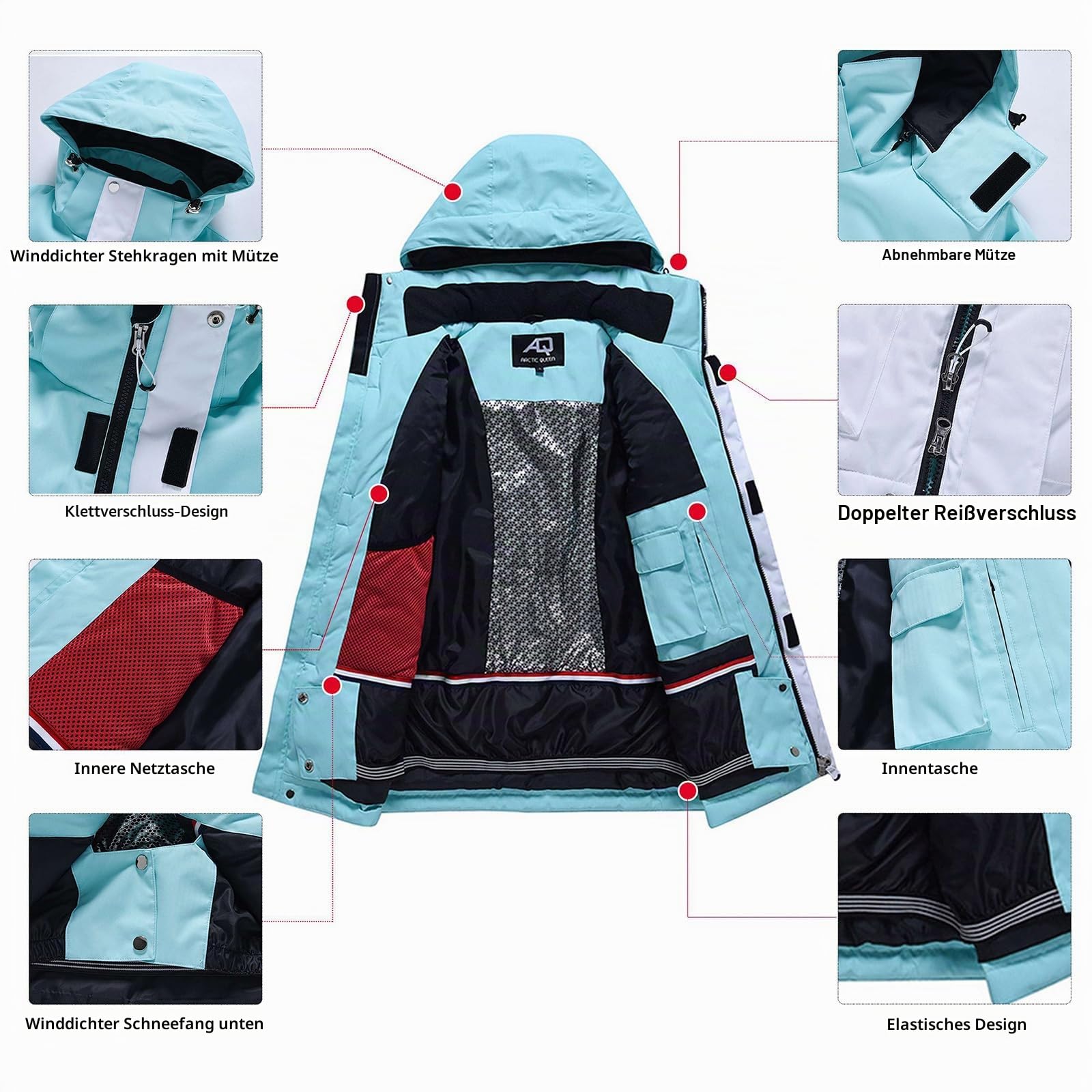 ALSOGO Damen Skijacke & Skihose Set Skianzug 2 teilig Schneeanzug 10.000mm Wasserdicht Warm Winterjacke mit Abnehmbare Kapuzen zum Skifahren Snowboarden Schneejacke Schneehose TY133BUW Schwarz 2XL