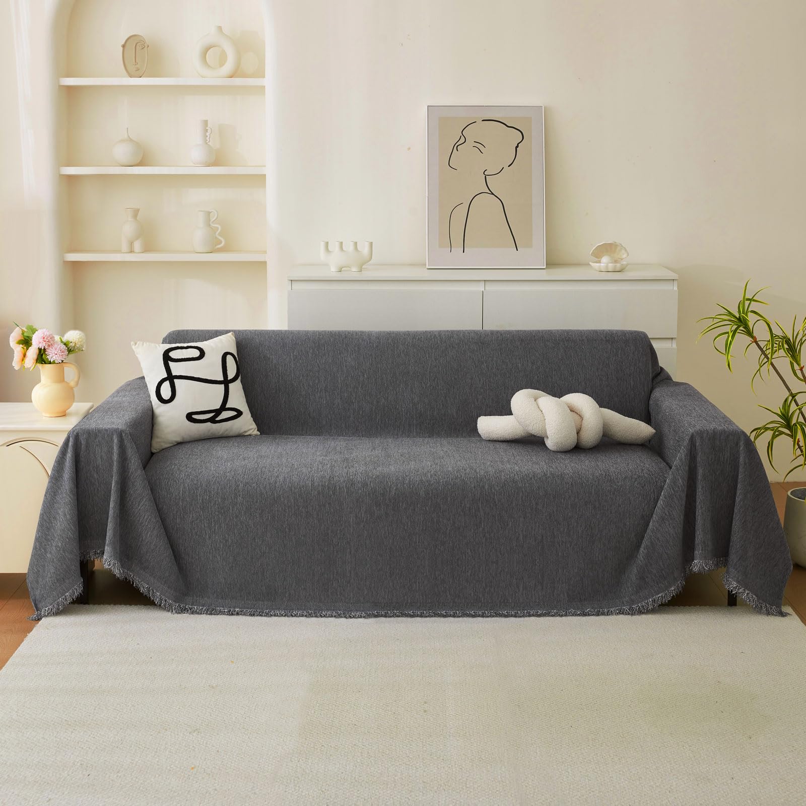 BXAEYIPOR Sofa überzug-2025 Neue Universelle rutschfeste Sofa Überwurf,Sofa-Schutzhülle 1/2/3/4 Sitzer für Wohnzimmer,Dunkelgrau Sofabezug