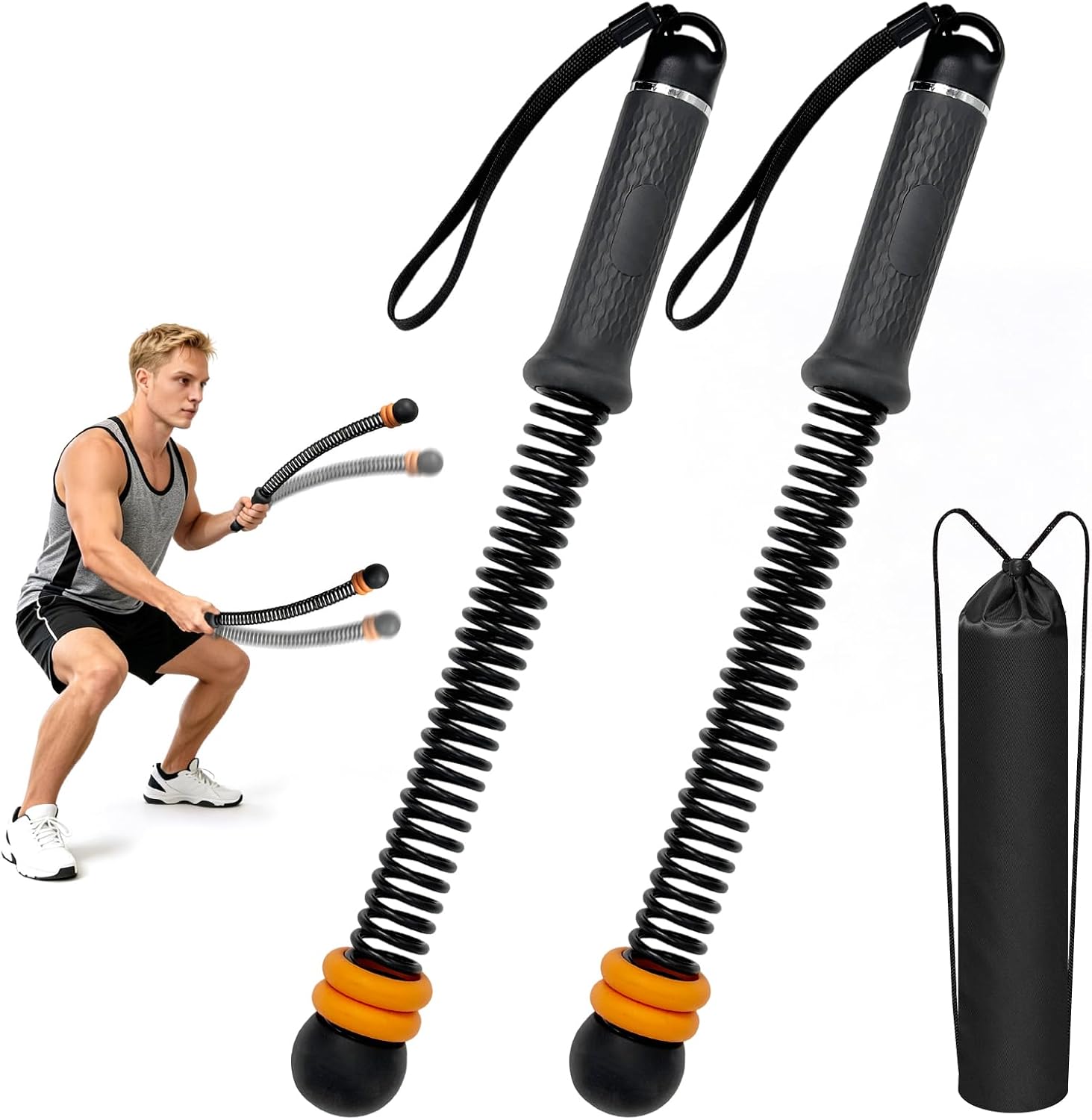 Adjustable Ropeless Battle Ropes, Weighted Ropeless Battle Ropes for Home Gym, with Storage Bag, Weighted Battle Rope Sticks for Low-Impact Workout, Strength Training, for Men & Women(Black)