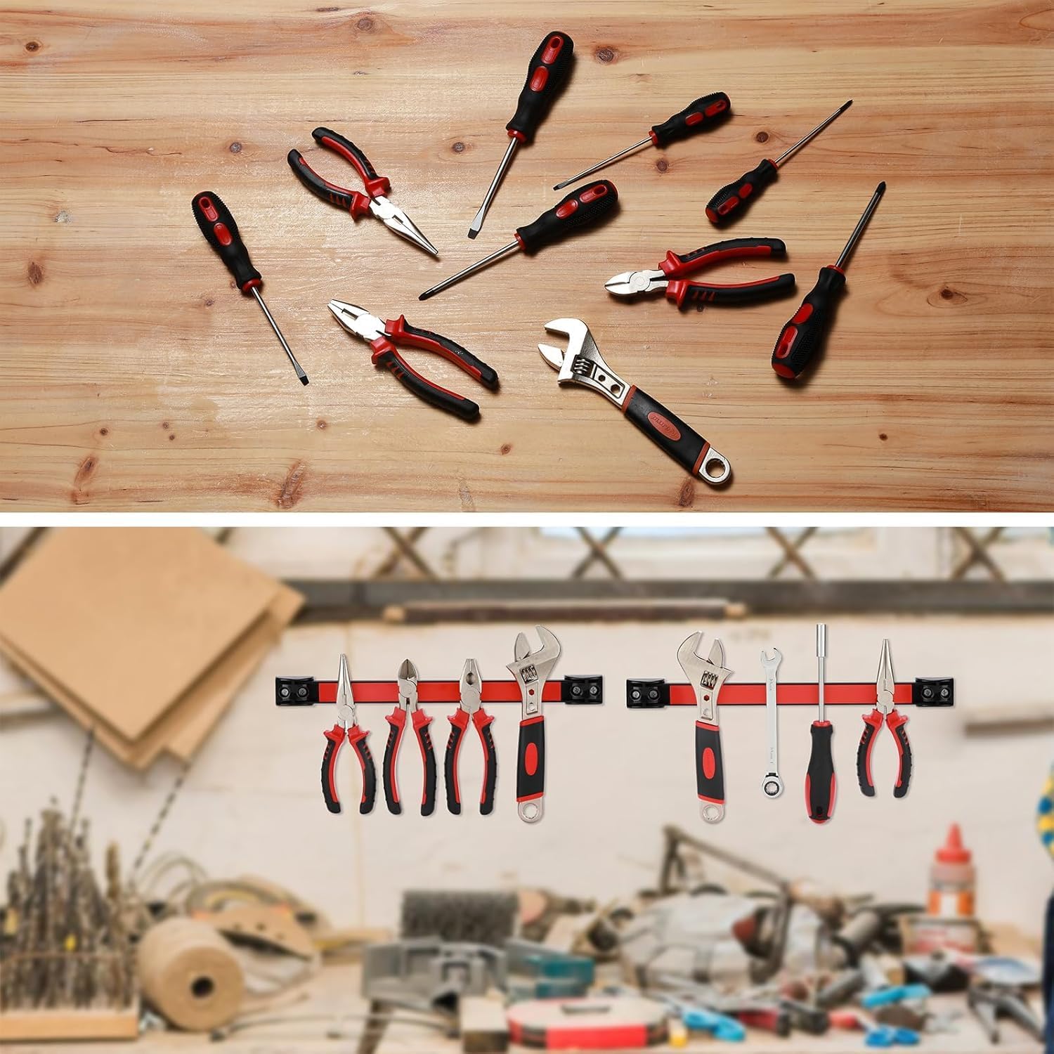 CASOMAN 12" Magnetic Tool Holder Strip, 6 Packs, Metal Magnet Tool Organizer Bars for Garage, Workshop, Magnetic Strip for Tools