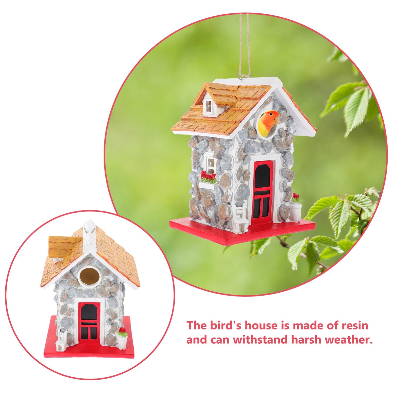 POPETPOP Casa para Pájaros: Colgante de Piedra Resistente para Colibríes Comedero para Pájaros Cajas Decorativas para Pájaros Al Aire Libre Estatua Decoración de Casa para Amantes de Los