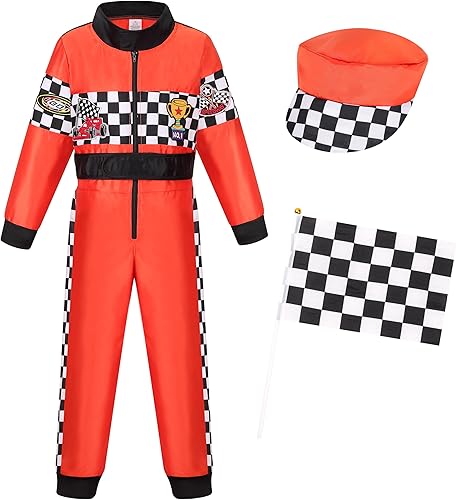 Miniatura 7 de LMYOVE Disfraz de piloto de coche de carreras para niños y niñas, disfraz de Halloween, disfraz de corredor y gorra de coche para niños de 3 a 10