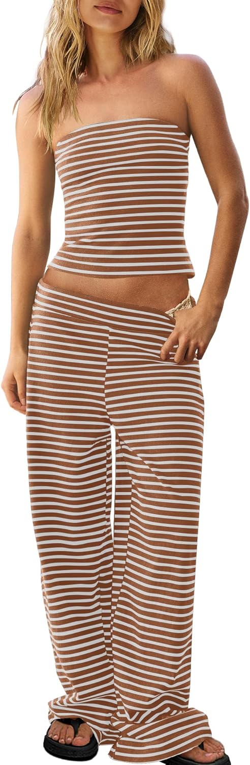 Striped two piece set for women, perfect for summer vacation.