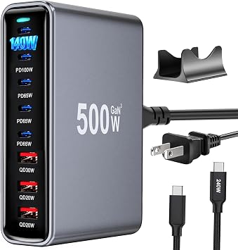 500W USB C Fast Charger Block, PD3.1 140W Multi-Port USB Charging Station, GaN III PD PPS Fast Charging Station for Multiple Devices,Laptop Wall Charger Compatible with iPhone 17/iPad/MacBook etc