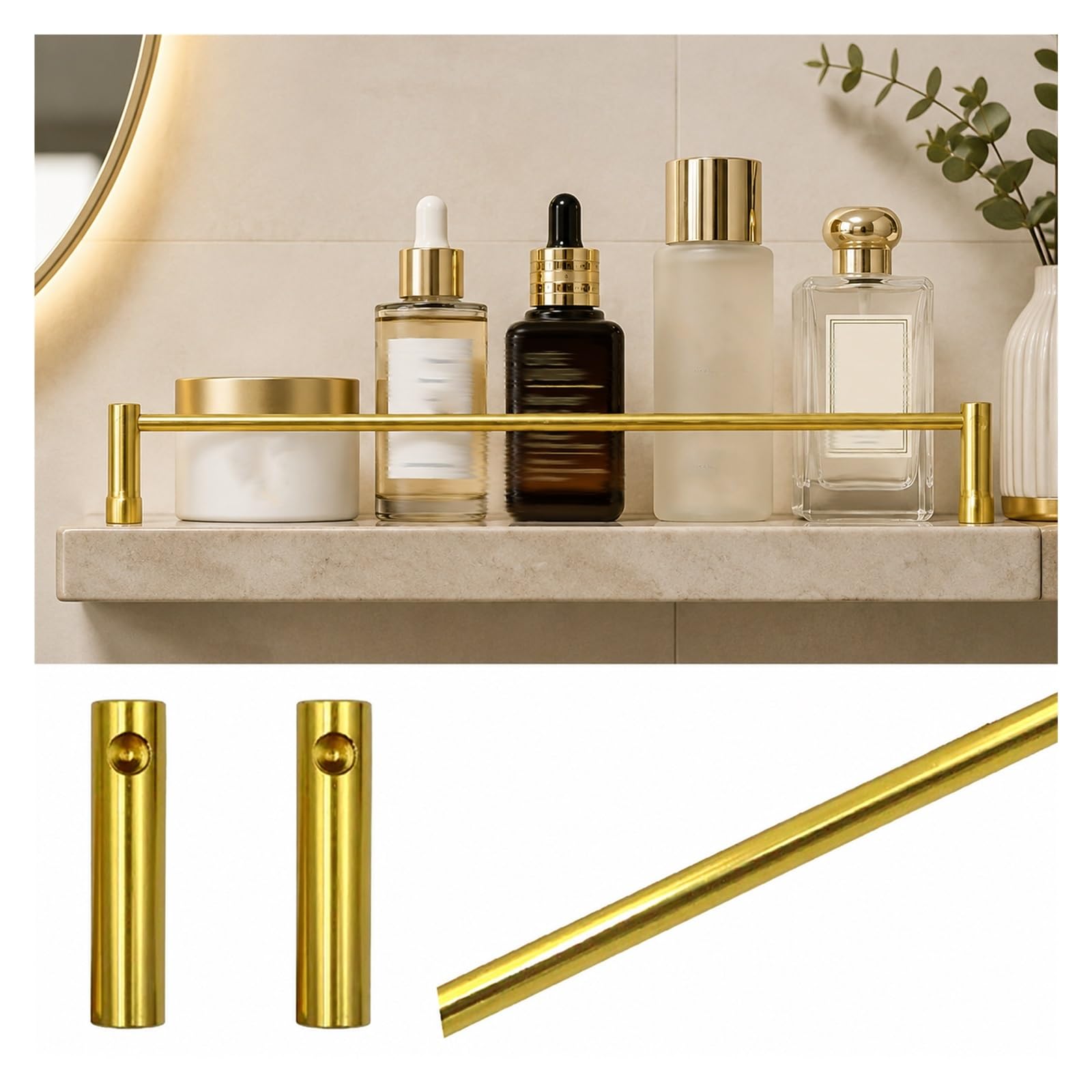 MZZKFC Aluminum Alloy Tipping Rail Kit，Universal Shelf Guard 11.8 14 16 18 20 22 24 26 28 29.5 31.5 33.5 35.4in, Open Shelf DIY Shape Fence for Wine Racks(Gold A,350mm/13.8")