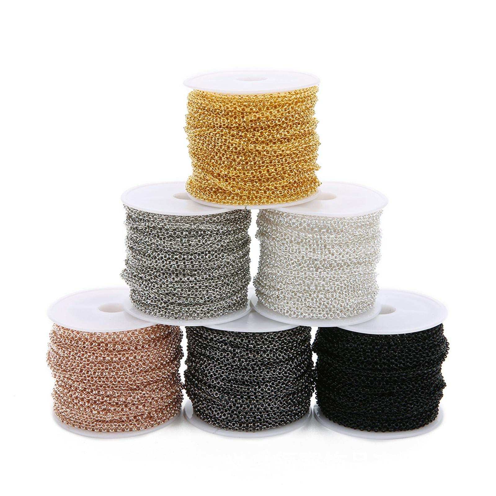 Catena a Maglie Tonde Da 3 Mm, 3 X 30 Piedi, Nera, per La Creazione di Collane E Bracciali, 5 pezzi