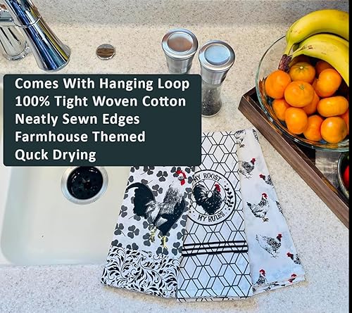 Miniatura 3 de Farm Rooster - Juego de toallas de cocina con manoplas de horno y soporte para ollas, toallas de cocina para secar platos, hornear, 100% algodón
