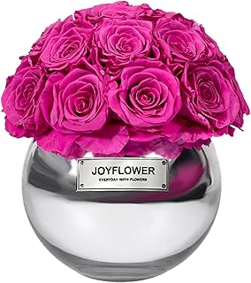 JoyFlower Preserved Flowers Vase Glass Decor, Eternal Flower Vases for Centerpieces, Forever Flower Decorations for Party Home Wedding Table Living Room Bedroom, Preserved Roses Glass Vase House Decor