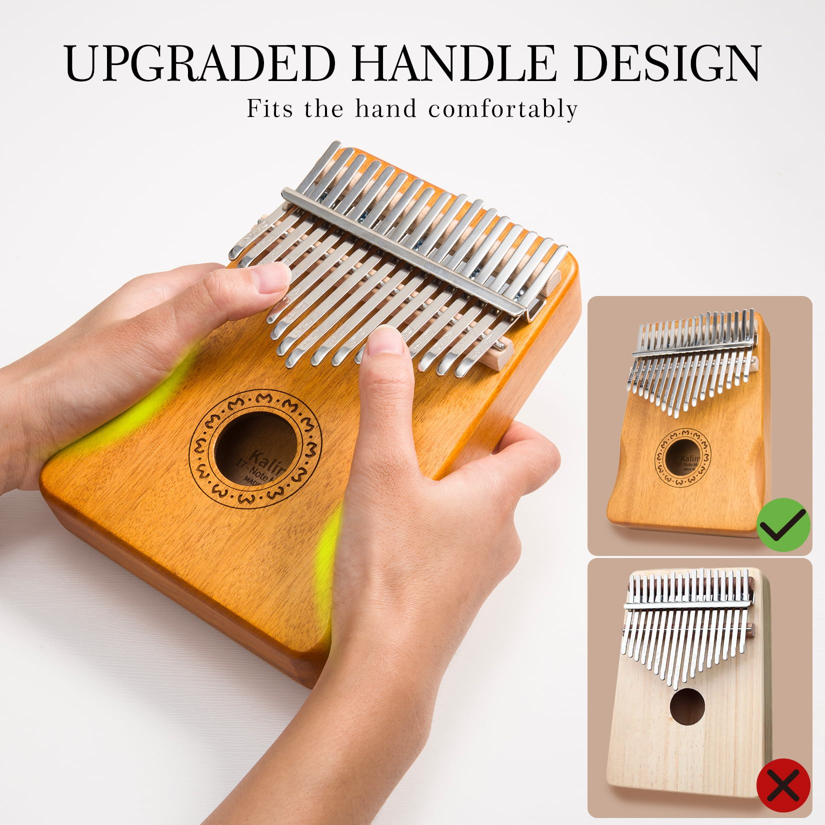 Kalimba Piano à Pouce 17 touches, Piano à Doigt Mbira Instruments de Musique Portables pour Adultes Débutants (Bois Clair)
