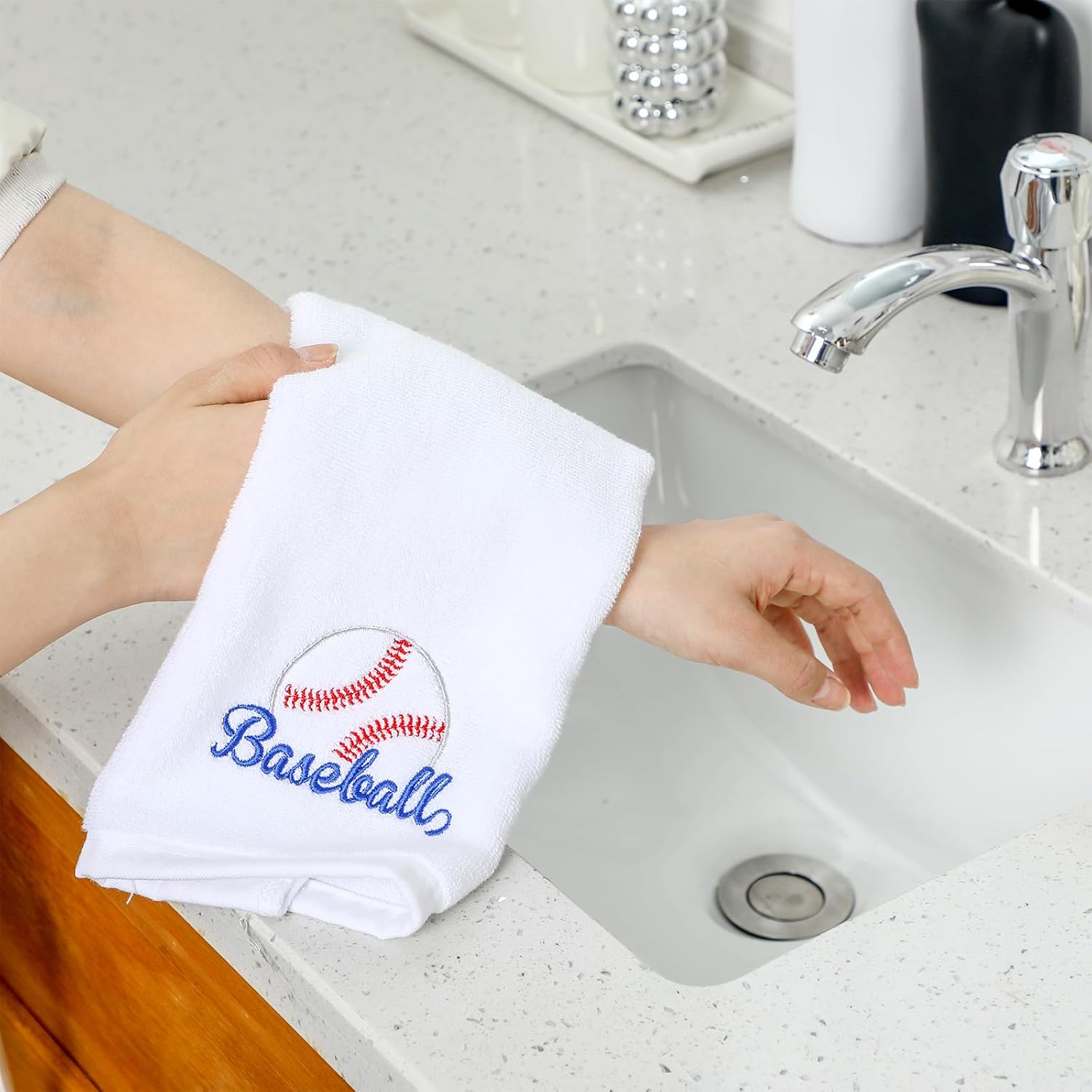 FuWeave 12 Pcs Baseball Towels Bulk Baseball Team Gift Party Favor Absorbent Cotton Embroidered Hand Towels for Women Men Bath Sweat Sports Lovers Coach Player Gym Bathroom Beach, 13.8 x 13.8 in