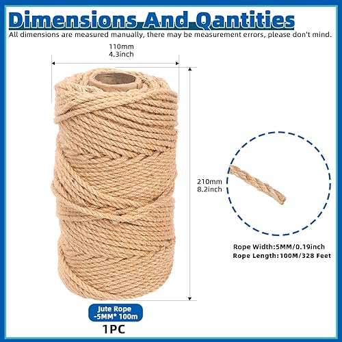 Miniatura 2 de Glarks Cuerda de yute natural de 0.197 in x 328 pies, cuerda de yute bien trenzada, cuerda gruesa de alta resistencia, cuerda de embalaje para