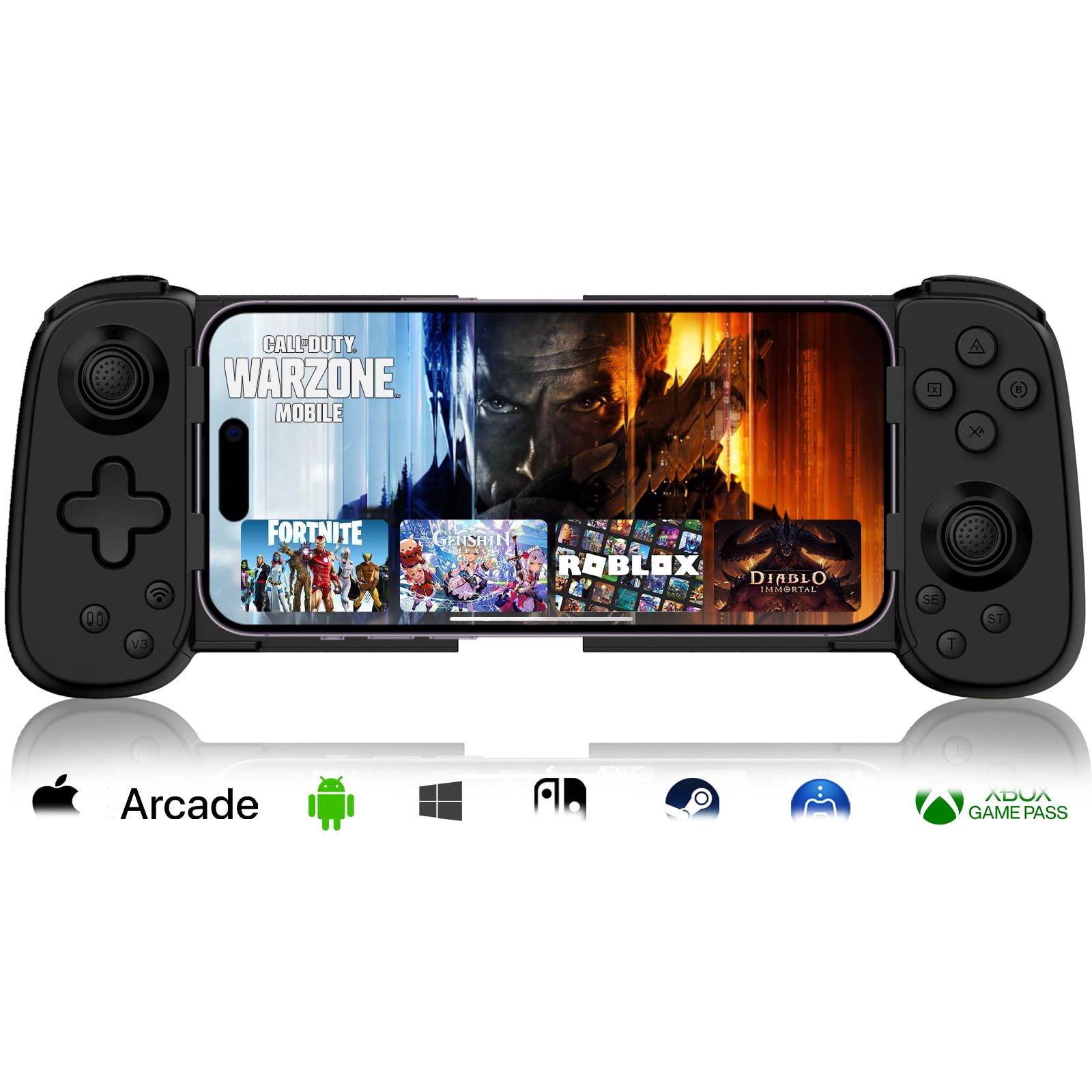 Manette De Jeu Mobile Extensible Bluetooth - Compatible Smartphones Et Tablettes (129-252mm), IOS, Android, PS3, Switch, PC - Avec Gâchettes Hall Et Rétroéclairage