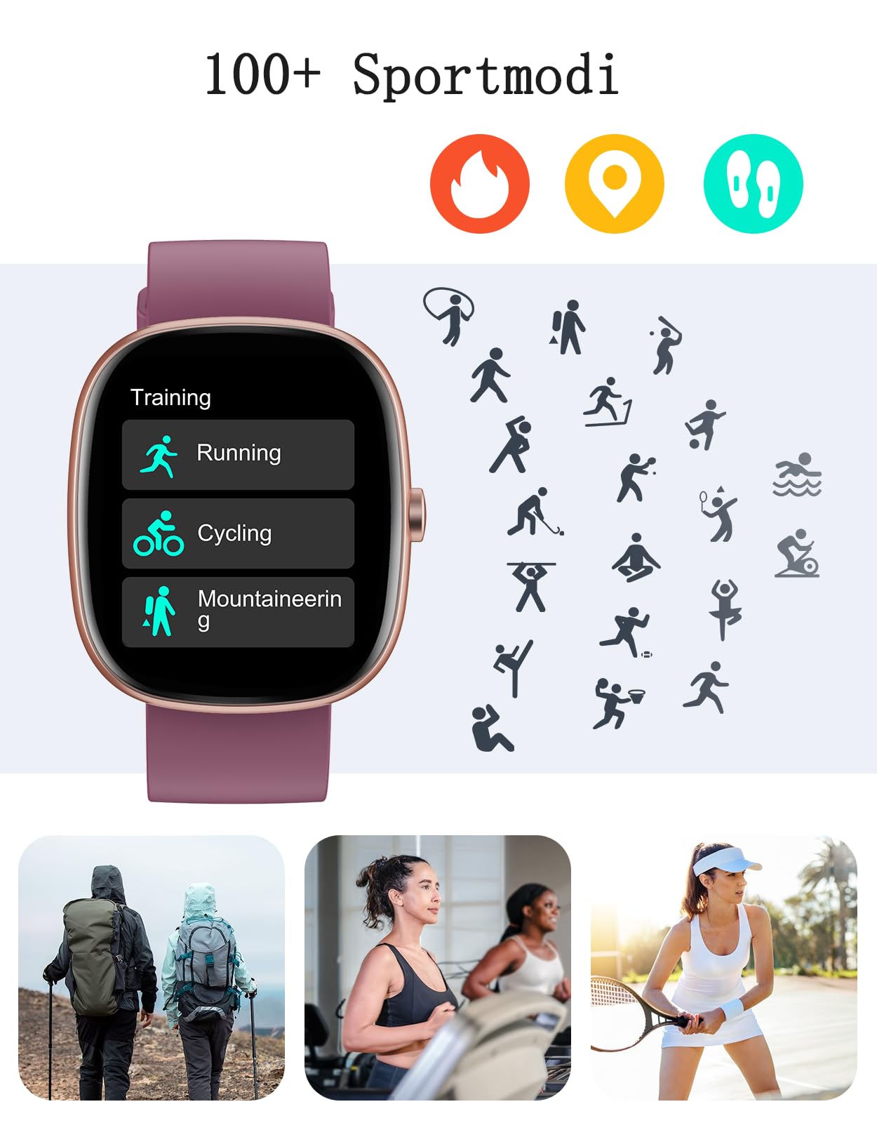 Smartwatch Damen mit Telefonfunktion,1.85"Smart Watch mit SpO2/Herzfrequenz | Schlafmonitor/ Schrittzähler 100+Sportmodi,IP68 Wasserdicht Fitnessuhr Whatsapp Benachrichtigung für Android iOS Handy