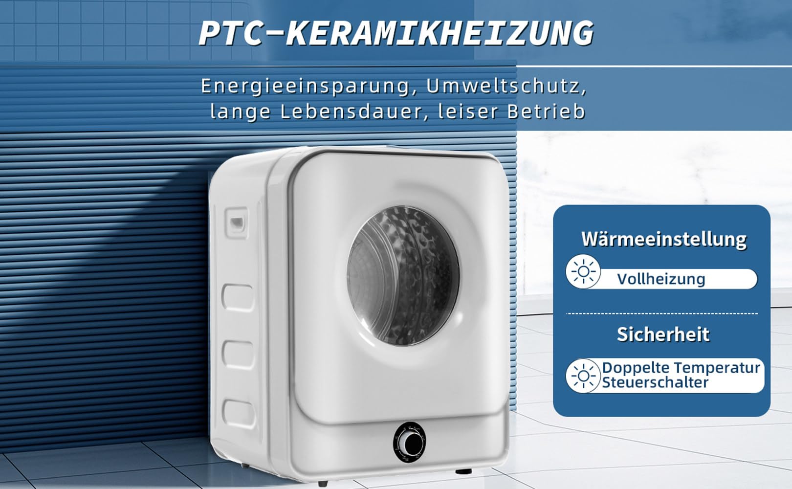 Minisuszarka bębnowa, suszarka wyciągowa,elektryczna suszarka bębnowa, ogrzewanie ceramiczne PTC, bęben ze stali nierdzewnej, zabezpieczenie przed przegrzaniem,możliwość montażu na ścianie 830 W
