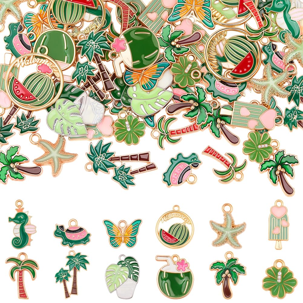 Breloques en émail vert SUNNYCLUE | 60 pièces 12 styles pour bijoux d'été