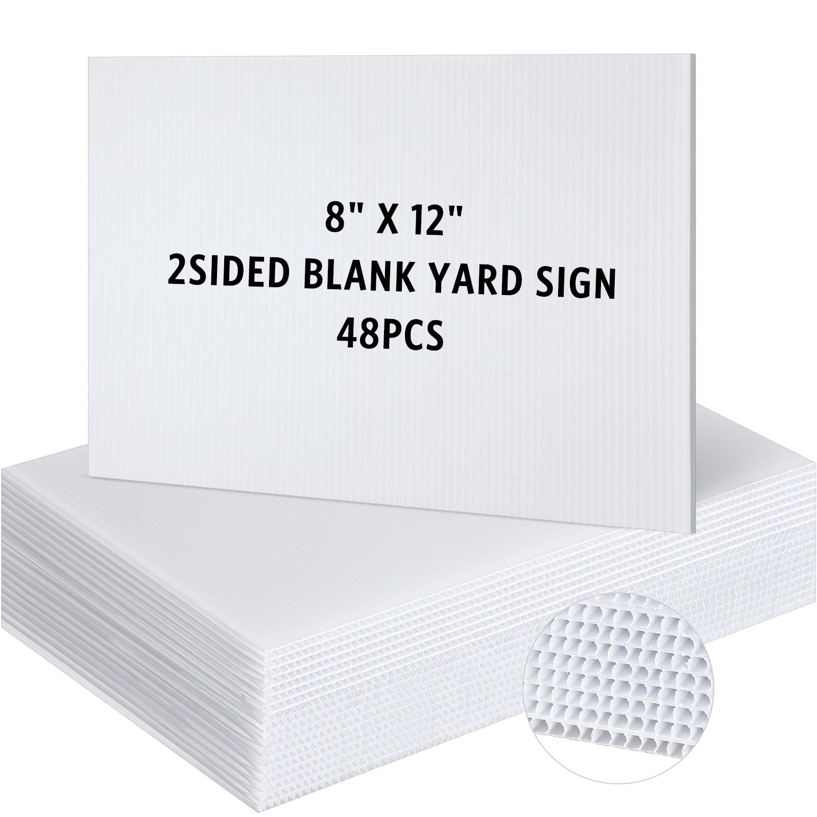 Pinkunn 48 Pack Corrugated Plastic Board 3/16 Inch Thick Poster Sheet 8x12'' Waterproof Board Sheets Blank Yard Signs for Indoor and Outdoor Use, Party Decorations, Garage Sale, Guidepost, White